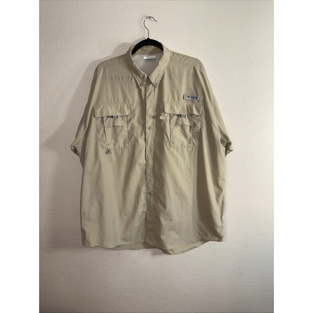 Columbia PFG‎ Shirt Mens XL Short Sleeve Outdoor Button Up Khaki Tan XL